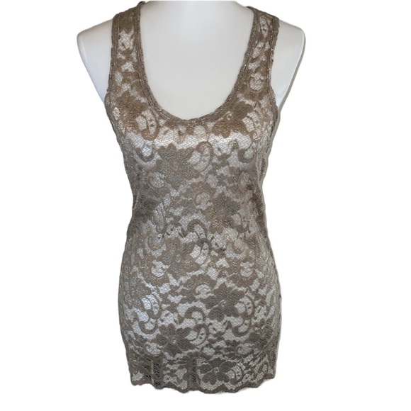 BKE Tops - BKE Lace Floral Design Tank Top Tan Size Large